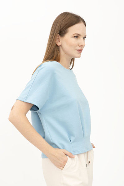 Блакитна трикотажна блуза вільного силуету Фіанет 02