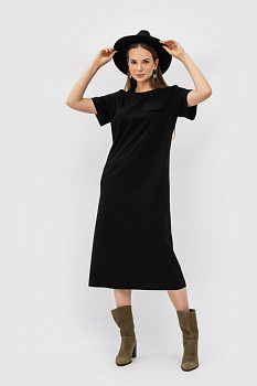 Трикотажна чорна  пряма сукня з коротким рукавом Зоє Трикотажна чорна  пряма сукня з коротким рукавом Зоє