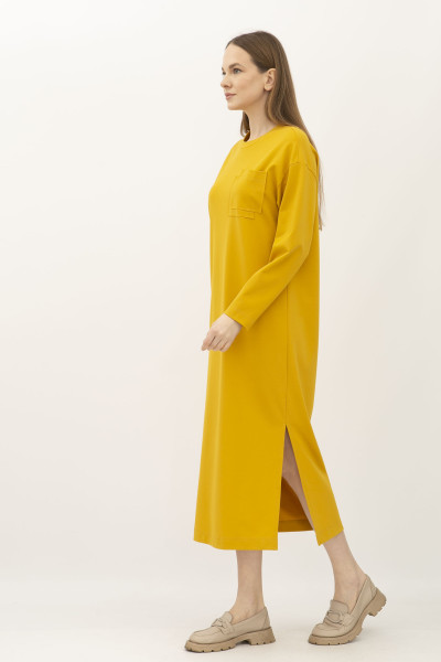 Трикотажна оверсайз сукня гірчичного кольору довжиною за коліно Міото 1 Трикотажна оверсайз сукня гірчичного кольору довжиною за коліно Міото 1