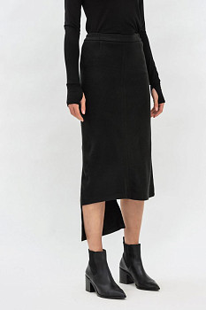 Трикотажна спідниця міді чорна з асиметричним низом Наокі