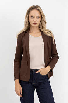 Однобортний коричневий жакет з трикотажу Сноу 181
