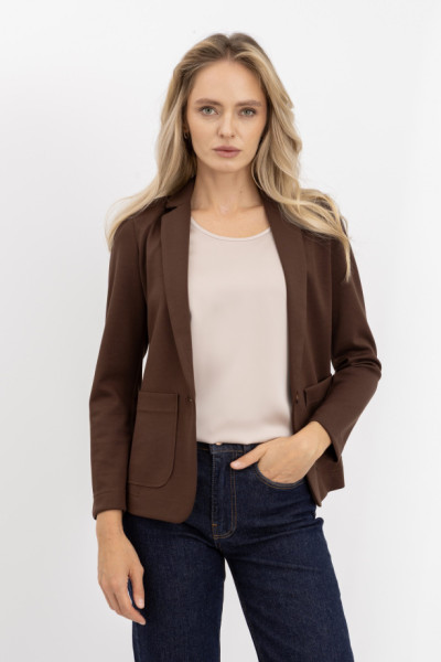 Однобортний коричневий жакет з трикотажу Сноу 181