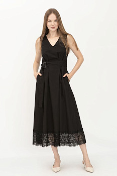 Чорна сукня міді силуету трапеція з мереживом по низу Вайлен Чорна сукня міді силуету трапеція з мереживом по низу Вайлен