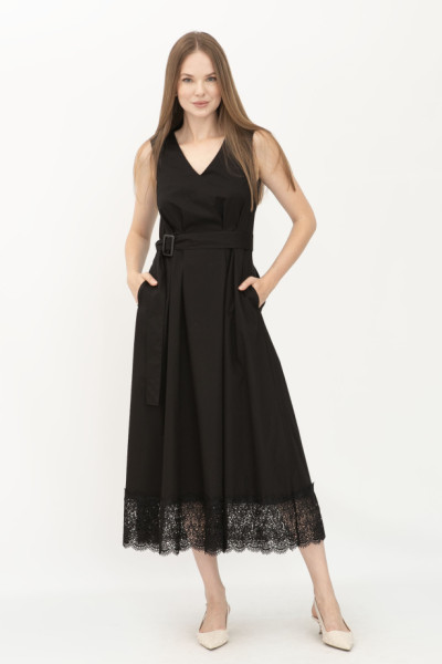 Чорна сукня міді силуету трапеція з мереживом по низу Вайлен Чорна сукня міді силуету трапеція з мереживом по низу Вайлен