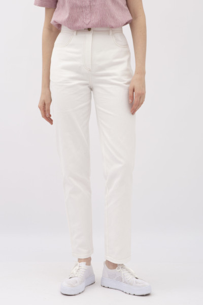 Штани в стилі денім з котону молочного кольору Сторі 01