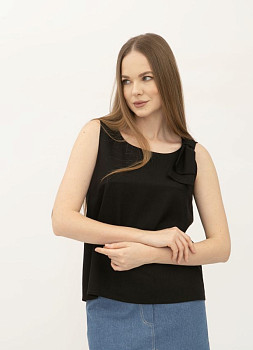 Блуза жіноча лляна чорна без рукав Пулін 1