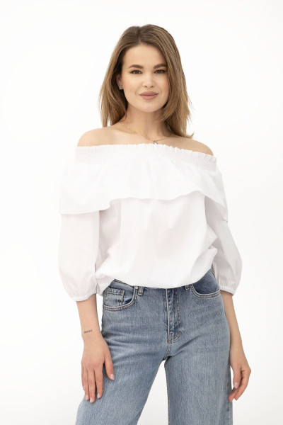 Літня блуза для жінок з відкритими плечима із бавовни білого кольору Едела