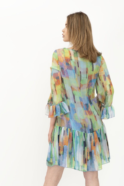 Жіноча літня міні-сукня вільного силуету з строкатого шифону Анєта Жіноча літня міні-сукня вільного силуету з строкатого шифону Анєта