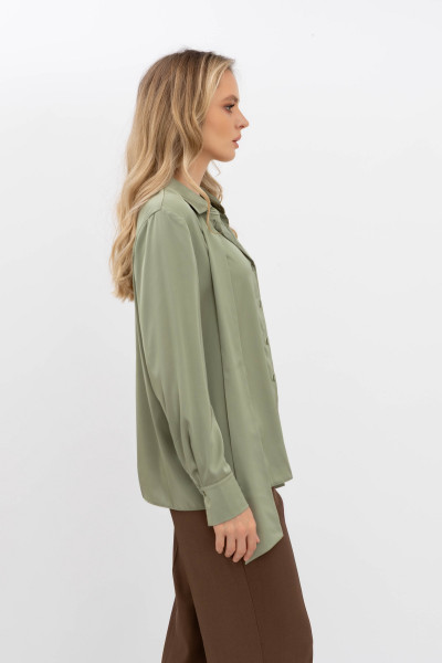 Класична блуза з коміром та довгим рукавом оливкового кольору Телета 07