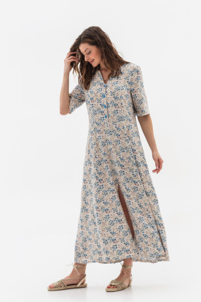 Сукня довжини міді з льону у квітковий принт Еліана 01 Сукня довжини міді з льону у квітковий принт Еліана 01
