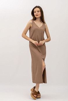 Лляний сарафан довжини міді кольору капучино Фарлі 07 Лляний сарафан довжини міді кольору капучино Фарлі 07