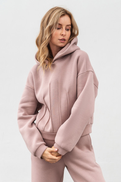Світшот трикотажний з капюшоном пудрового кольору Делін 03