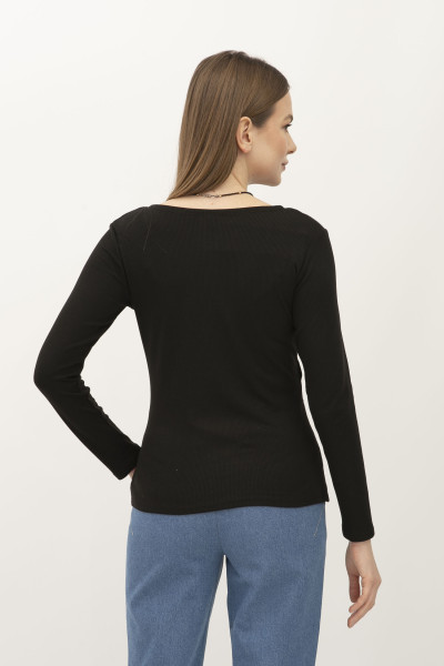 Лонгслів жіночий чорний з довгим рукавом 24107215
