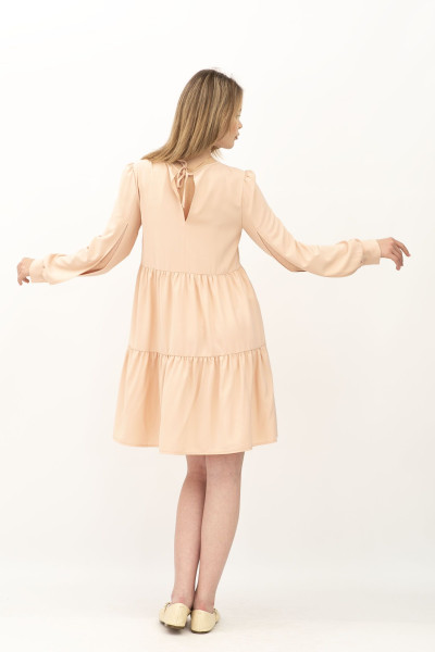 Стильне жіноче плаття з рюшами з костюмної тканини пудрового відтінку Ледія Стильне жіноче плаття з рюшами з костюмної тканини пудрового відтінку Ледія