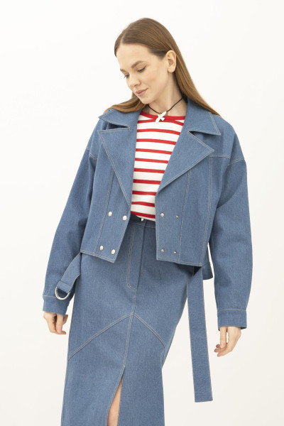 Куртка денім світло блакитного кольору укорочена Адагер 1