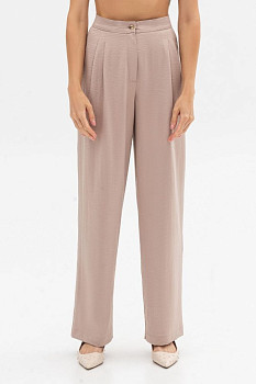 Штани шовкові палаццо з високою посадкою бежевого кольору Віград 32