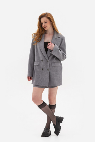 Класичний жіночий двобортний жакет з англійським коміром сірого кольору Аурен