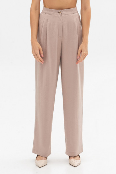 Штани шовкові палаццо з високою посадкою бежевого кольору Віград 32