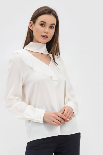 Жіноча молочна блуза з шифону прямого силуету Флуро 01