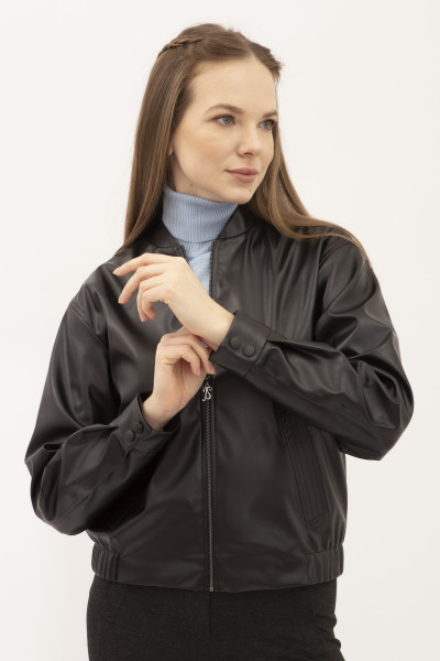 Чорна  куртка з екошкіри коротка Дорея 01