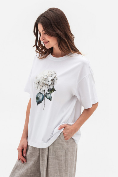 Біла трикотажна футболка вільного крою з круглою горловиною Мірана 01
