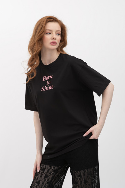 Чорна трикотажна футболка вільного крою з круглою горловиною Мірана 11