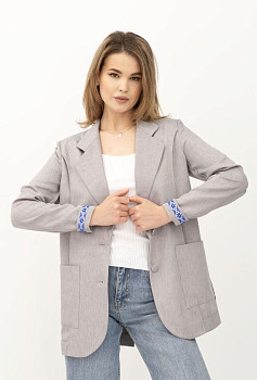 Сірий жакет однобортний з костюмної тканини Меларі 01