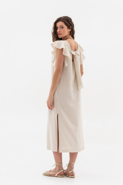 Сукня довжини міді бежевого  кольору з вмістом 70% льону Лігура Сукня довжини міді бежевого  кольору з вмістом 70% льону Лігура