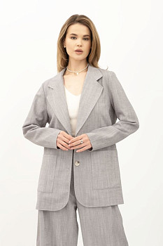 Лляний однобортний жакет сірий Меларі 14