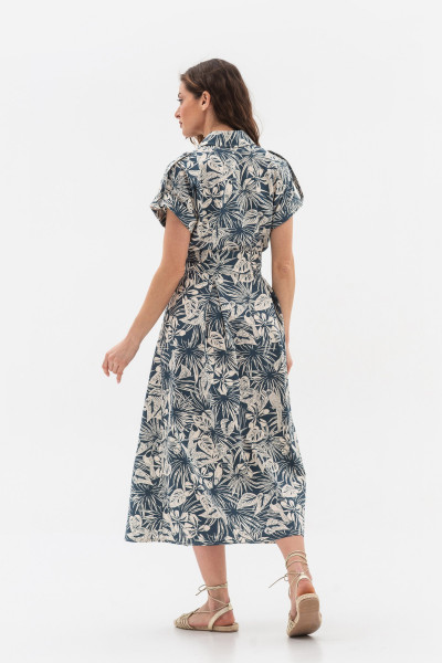 Лляна сукня довжини міді синього кольору Ексанта 01 Лляна сукня довжини міді синього кольору Ексанта 01