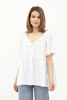 Біла жіноча блуза з попліну вільного крою з коротким рукавом Каріо