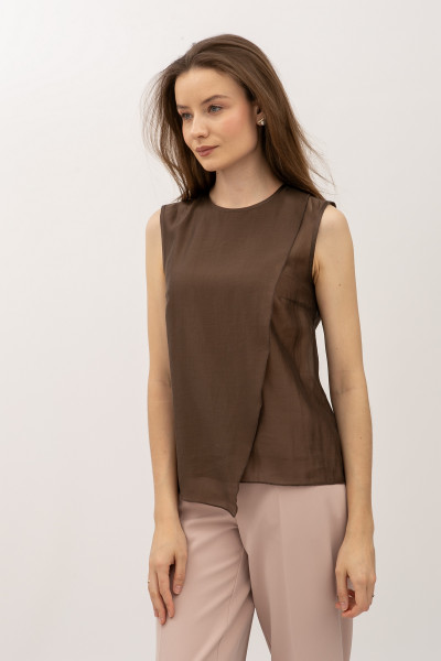 Літня блуза прямого крою без рукавів коричневого кольору Гріджи 11