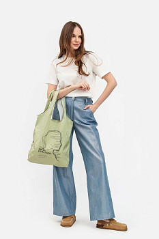 Сумка шопер салатова  з принтом письменниці  Лесі Українки Екосумка 017