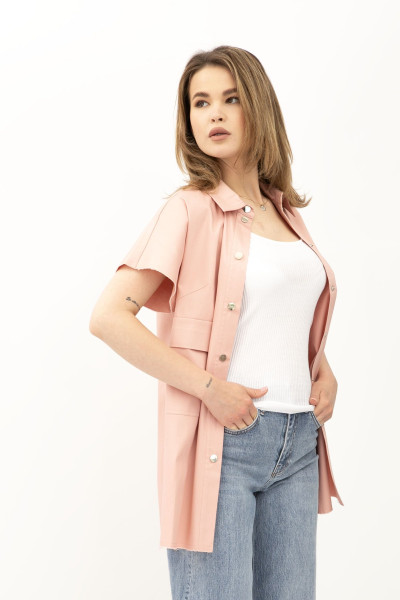 Стильна жіноча блуза прямого силуету з котону рожевого відтінку Олдіс
