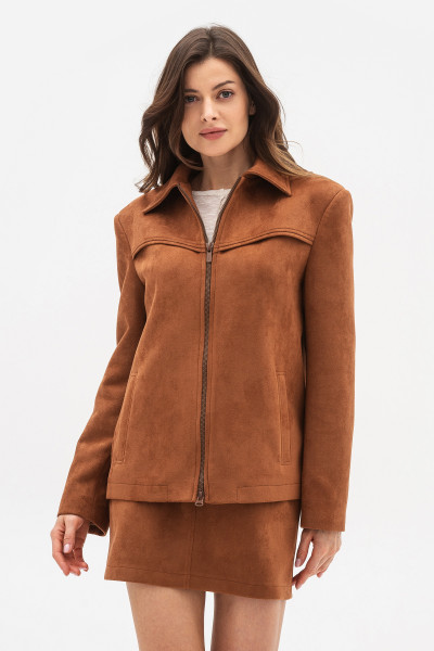 Бомбер з екошкіри жакетного типу теракотового кольору Стелія 01