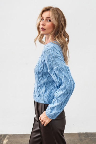 Блакитний  вкорочений джемпер з вмістом вовни 4684/2024
