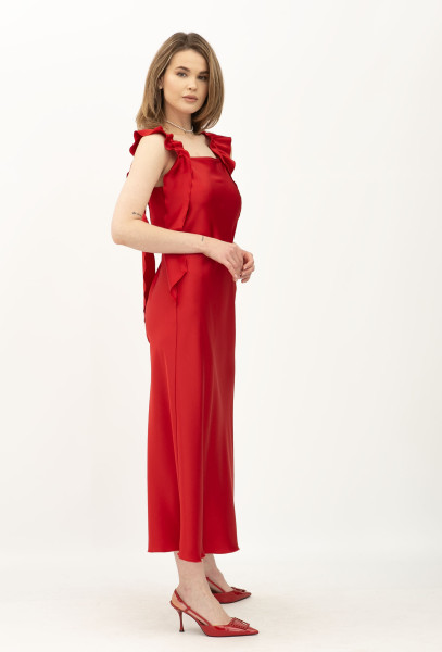 Шовкова сукня на бретелях з розрізом червона Рошені Шовкова сукня на бретелях з розрізом червона Рошені