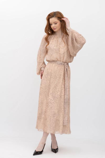 Шифонова сукня міді бежевого кольору Дорота 01