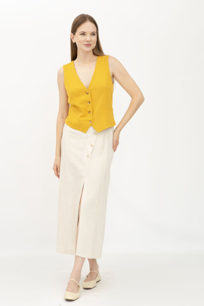 Лляна спідниця бежева прямого силуету Азуріт