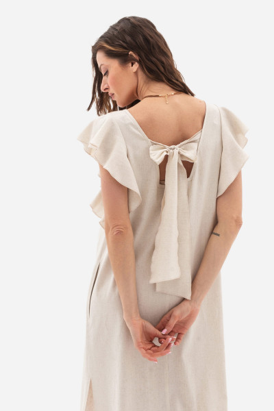 Сукня довжини міді бежевого  кольору з вмістом 70% льону Лігура Сукня довжини міді бежевого  кольору з вмістом 70% льону Лігура