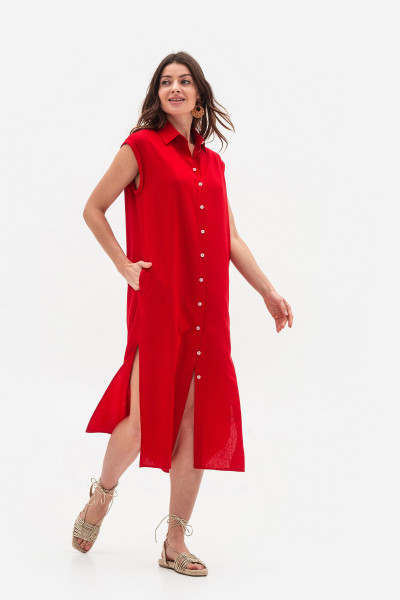 Сукня з льону довжини міді червоного кольору Оріса Сукня з льону довжини міді червоного кольору Оріса