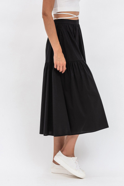 Жіноча міді-спідниця А-силуету з тонкої бавовни чорного кольору Лейк