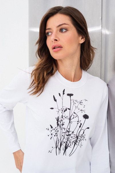 Трикотажний лонгслів білого кольору з округлою горловиною Мелік 02