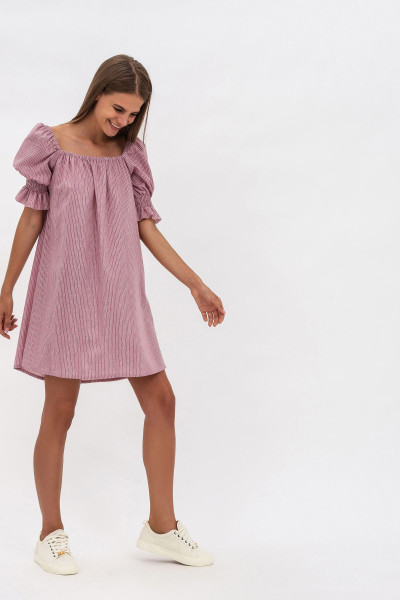 Коротка міні-сукня з рожевого льону з горловиною каре Огма Коротка міні-сукня з рожевого льону з горловиною каре Огма