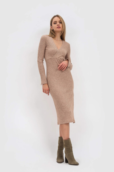 Сукня трикотажна з меланжевої тканин бежева Ідофєя Сукня трикотажна з меланжевої тканин бежева Ідофєя