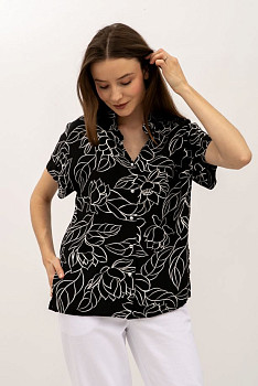 Блуза зі штапелю вільного силуету чорного кольору Полана 01