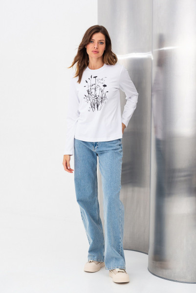 Трикотажний лонгслів білого кольору з округлою горловиною Мелік 02