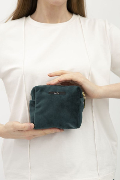 Велюрова косметичка  зеленого кольру Косметичка 03