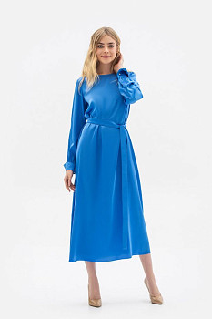 Блакитна сукня -міді з сатину фасону - трапеція Влорія