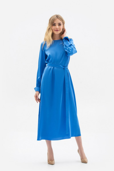 Блакитна сукня -міді з сатину фасону - трапеція Влорія